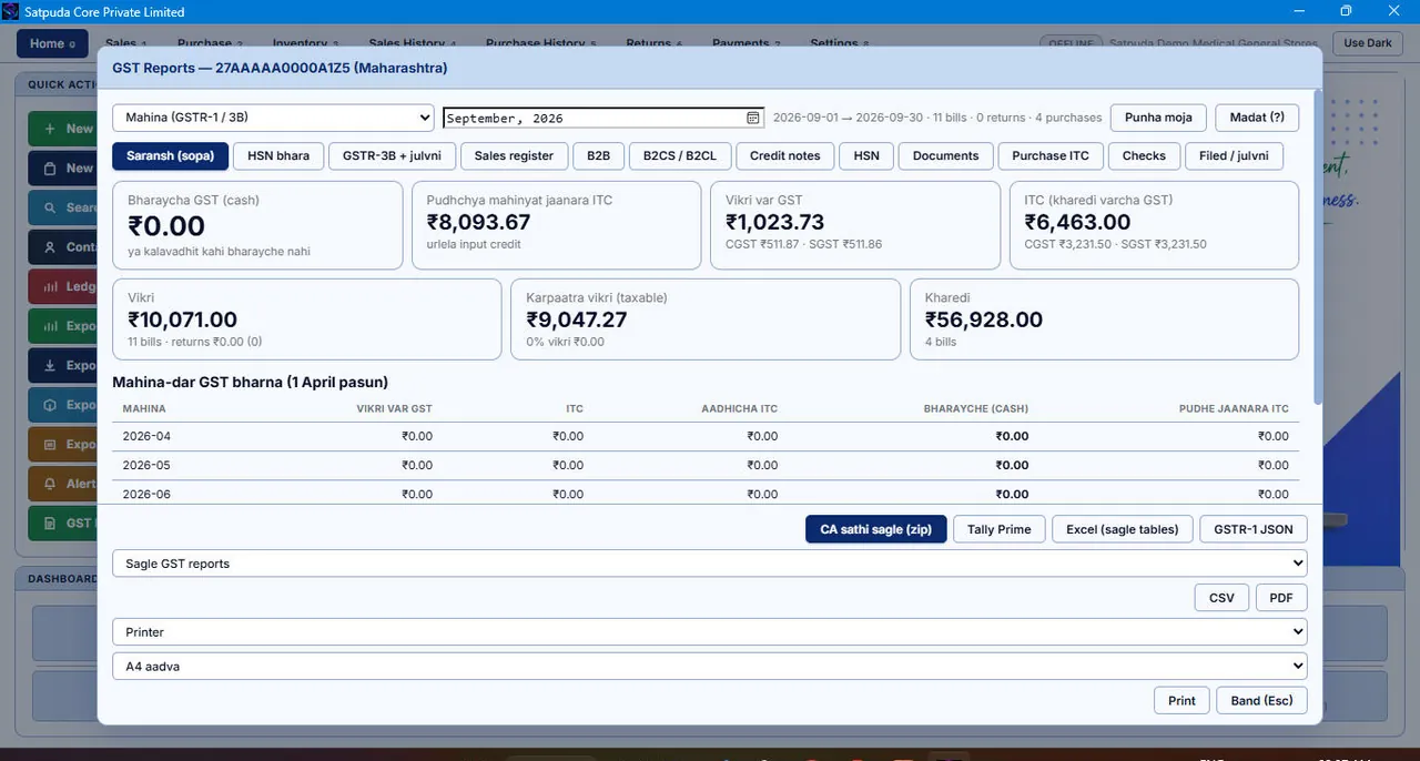 GST reports of SatpudaCore Medical Management